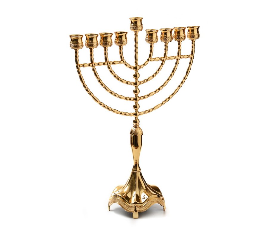 Chanukah Menorah, Beaded Branches, Gold – 18.5 Inches Height