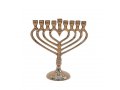 Chanukah Menorah, Gold Metal with a Heart Shape - 7.4 Inches Height