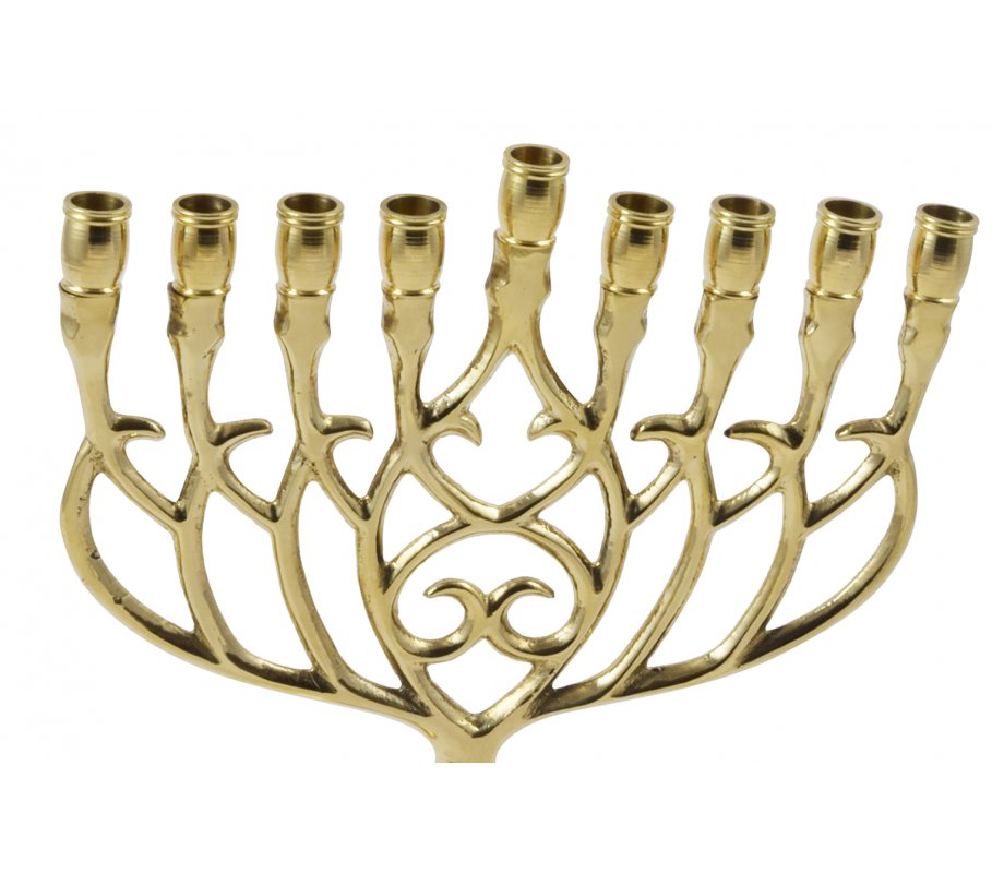 Chanukah Menorah in Brass with Swirling Design, for Candles - 9 Inches