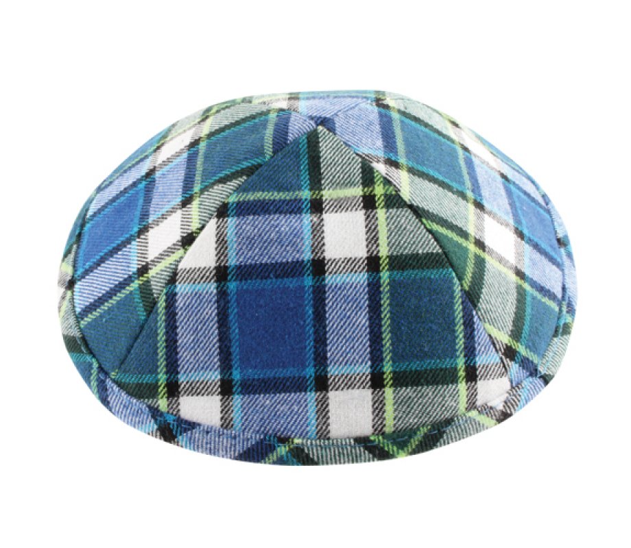 Checked Blue Cloth Kippah