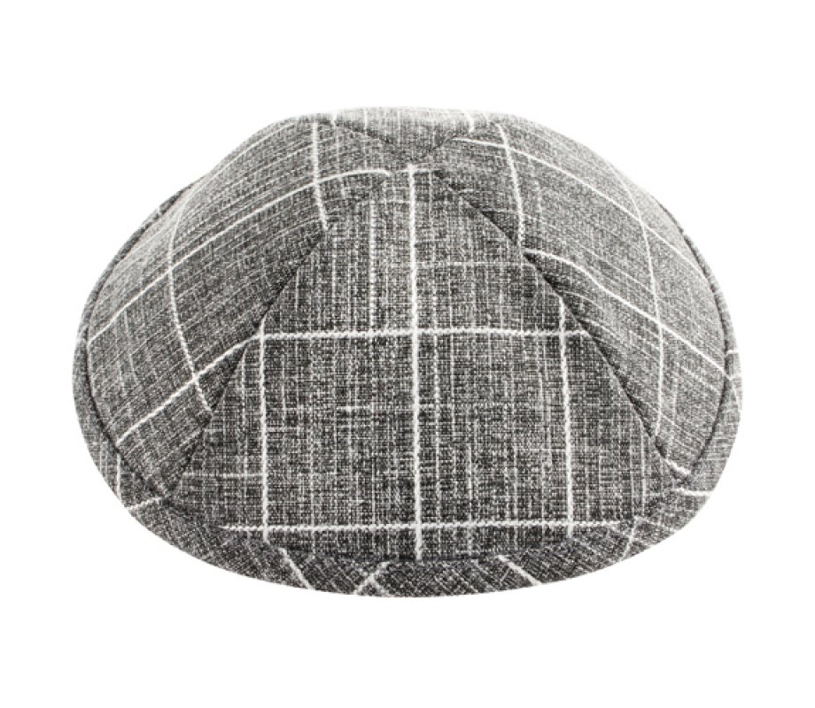 Checked Gray and White Cloth Kippah