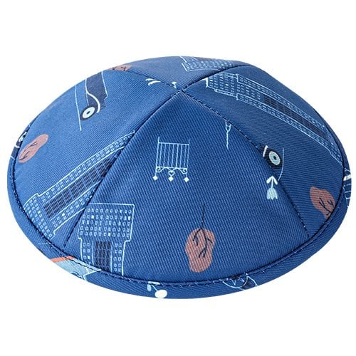 Children's Blue Design Flat Cloth Kippah