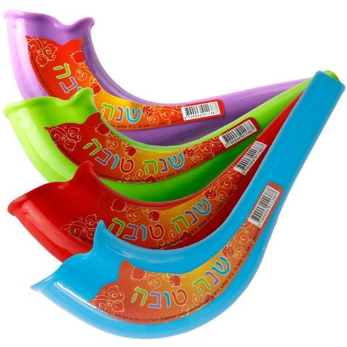 Children's Colorful Plastic Blow Shofar with Shanah Tovah - Assorted Colors