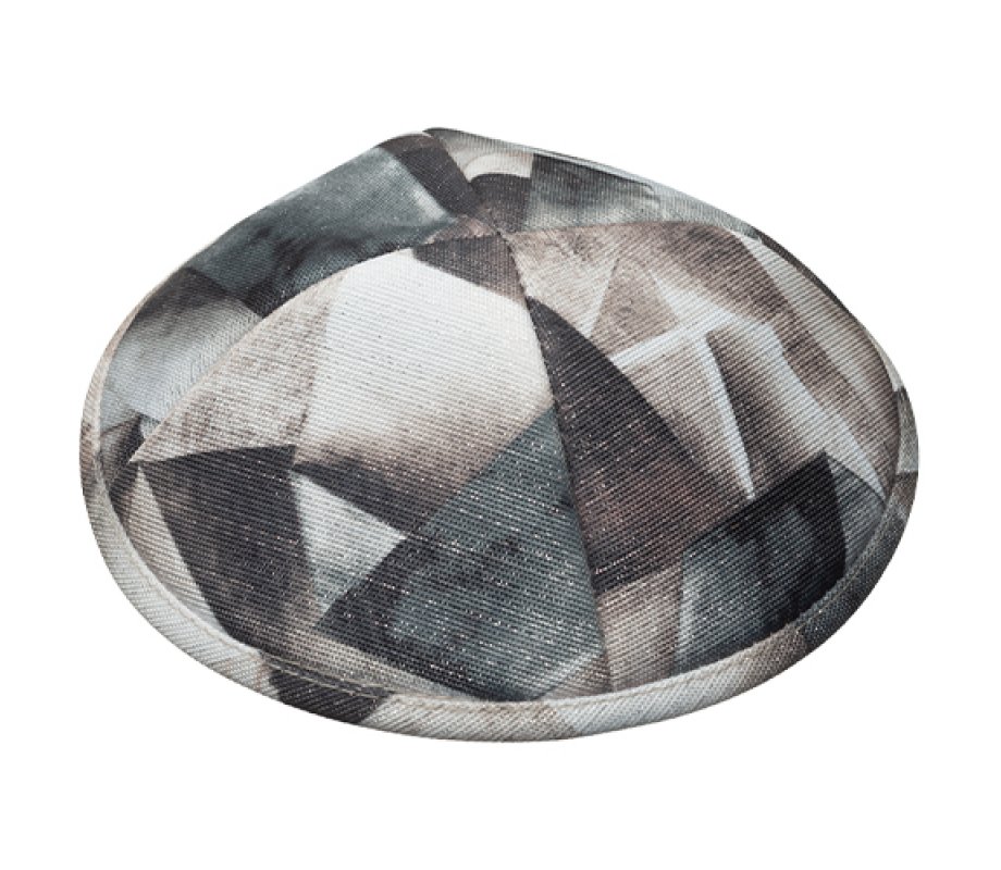Children's Gray Geometric Design Flat Cloth Kippah