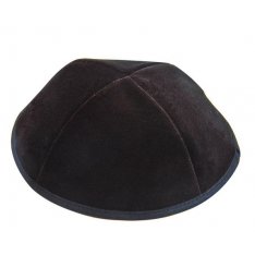 Classic Black Velvet Kippah - 4 Panel with Border Trim