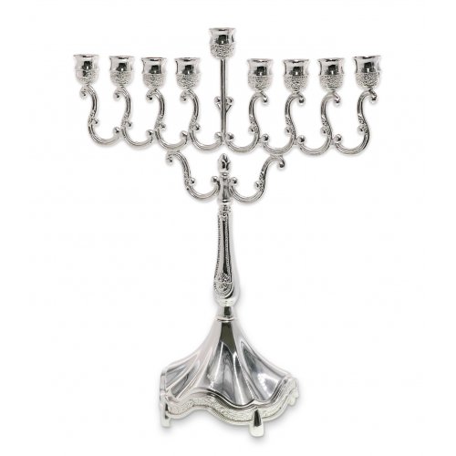 Classic Curved Chanukah Menorah for Candles, Silver - 8 Inches