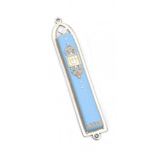 Classic Light Blue Dove Mezuzah by Ester Shahaf