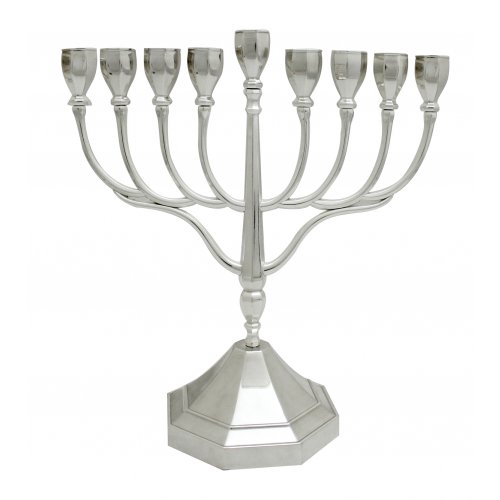 Classic Nickel Plated Chanukah Menorah - Height 10.2 Inches