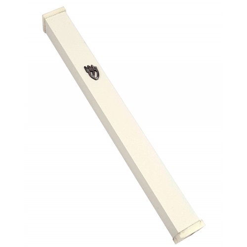 Classic Off-White Aluminum Mezuzah with Shin