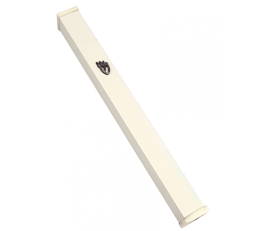 Classic Off-White Aluminum Mezuzah with Shin