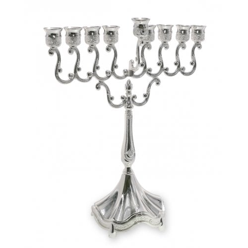 Classic Silver Plated Curved Menorah Hanukiah - Height 10.2 Inches