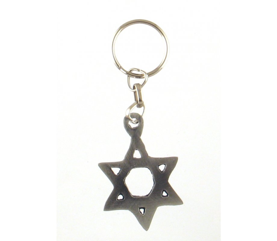 Classic Silver Star of David Keychain - Pewter