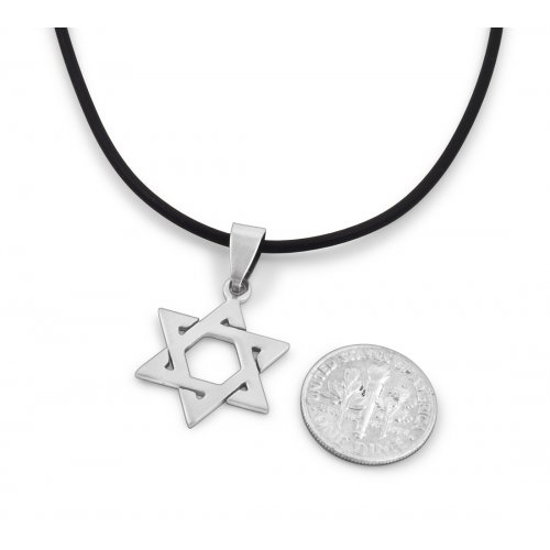 Classic Star of David Necklace on Black Rubber Cord