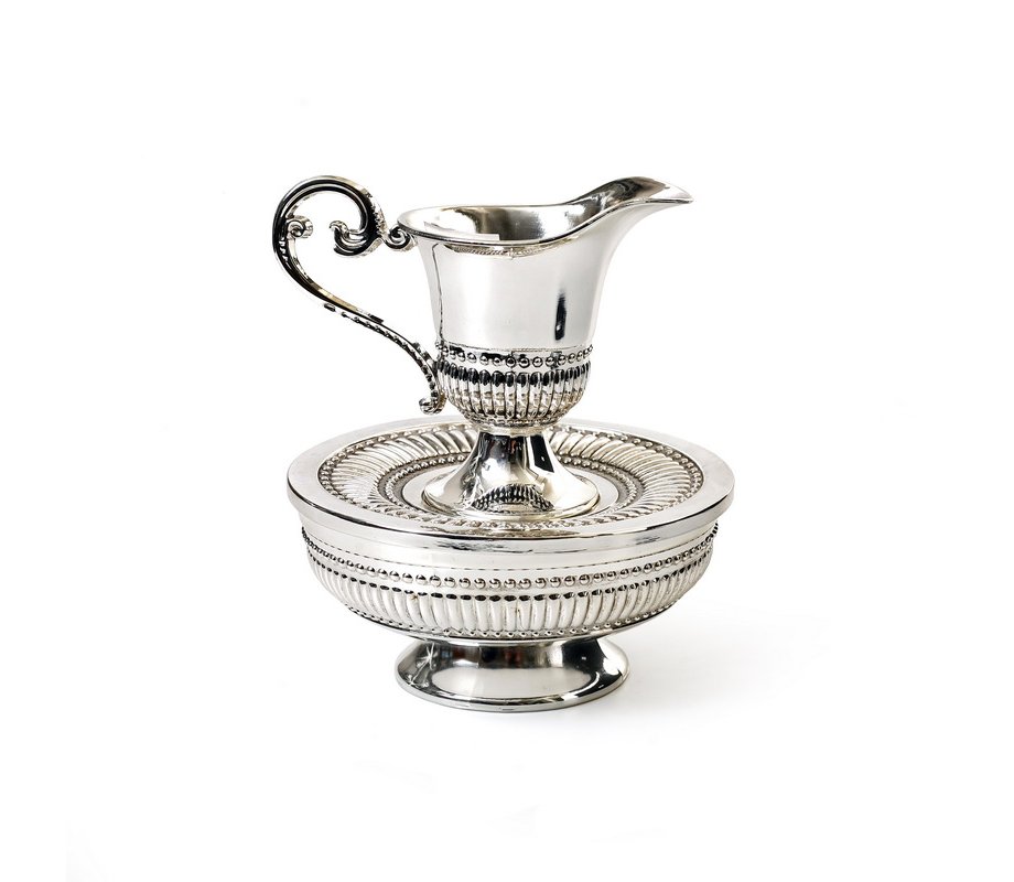 Classic Style Silver-Plated Mayim Achronim Cup and Bowl