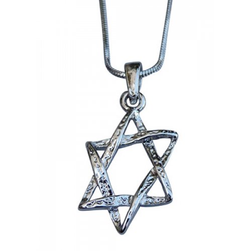 Classic Textured Star of David Rhodium Necklace