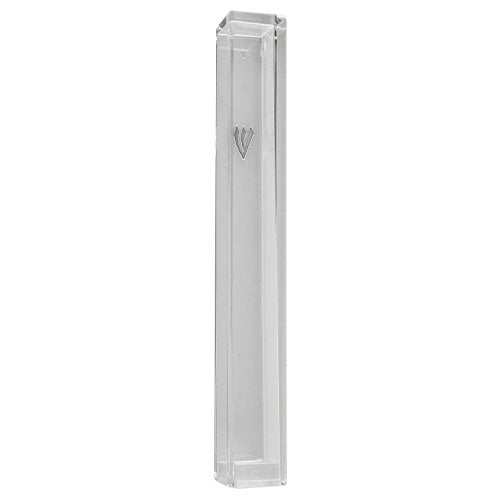 Classic Transparent Plastic Mezuzah Case  Silver Shin