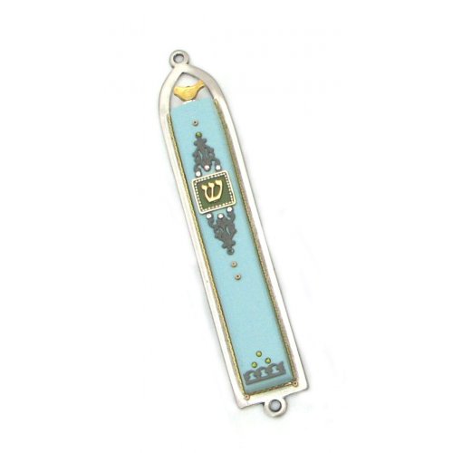 Classic Turquoise Dove Design Mezuzah by Ester Shahaf