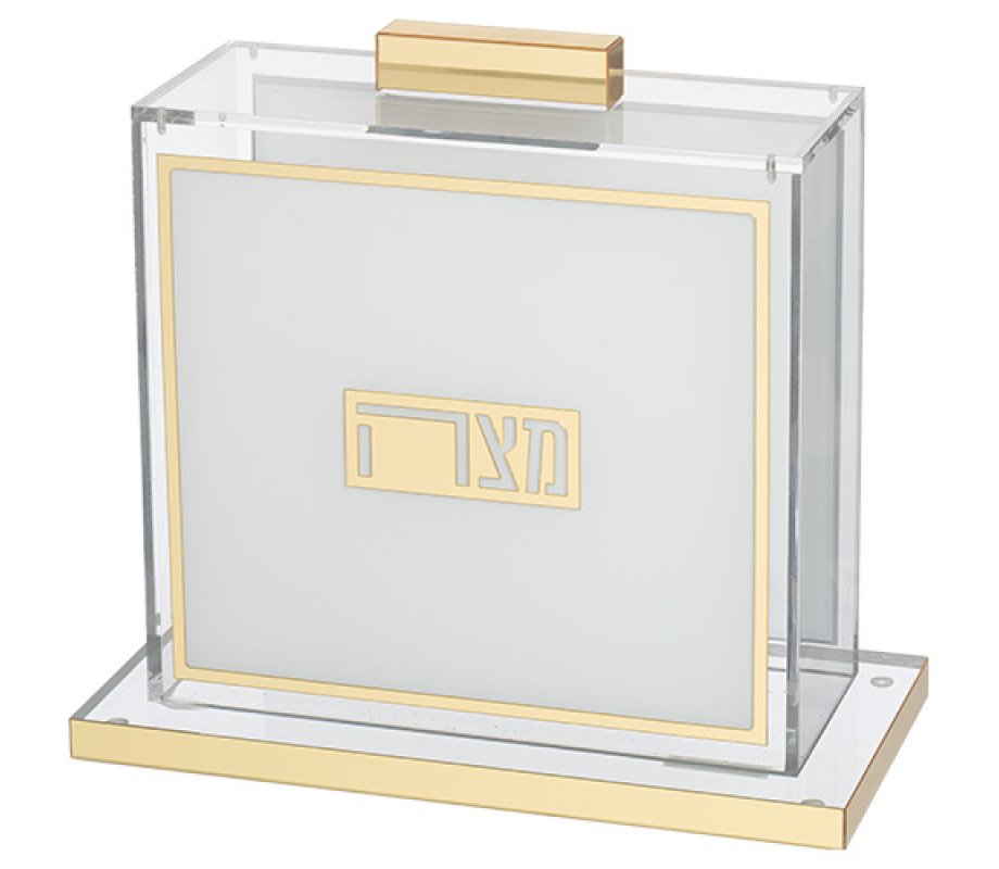 Clear Acrylic Passover Matzah Holder - With Classic Gold Design