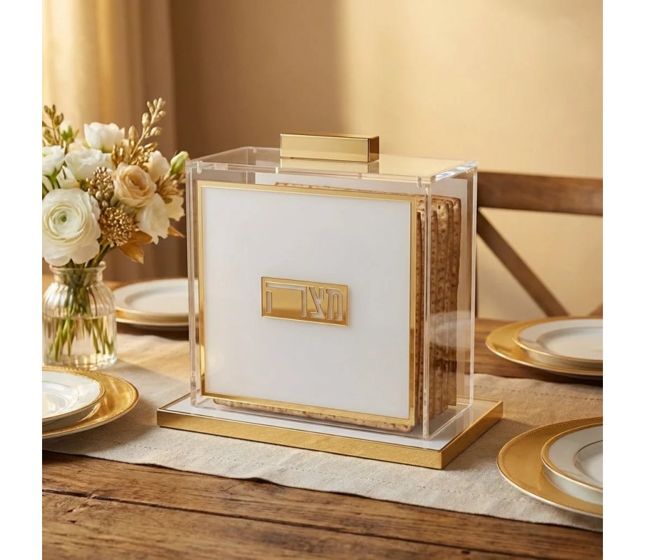 Clear Acrylic Passover Matzah Holder - With Classic Gold Design