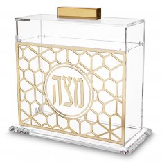 Clear Acrylic Passover Matzah Holder - With Gold Mesh Design