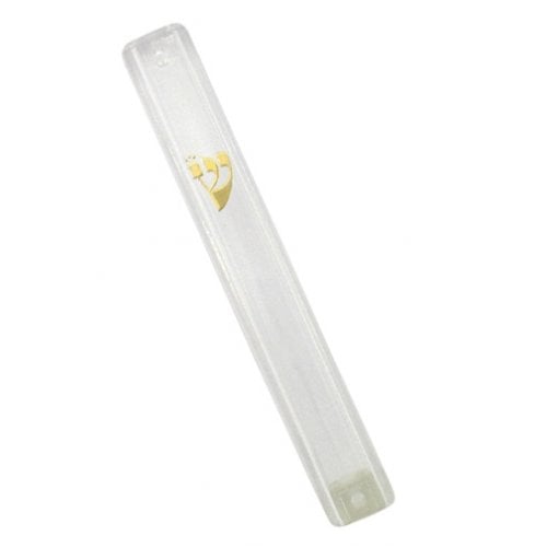 Clear Plastic Lucite Transparent Mezuzah Case, Gold Shin - Various Lengths