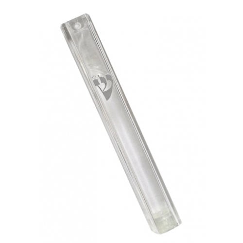 Clear Plastic Lucite Waterproof Mezuzah Case with Silver Shin - Various Lengths