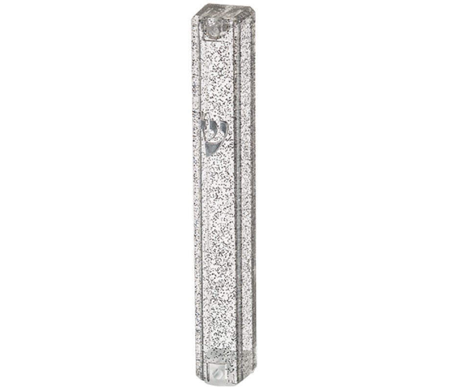 Clear Plastic Mezuzah Case, Dark Silver Speckles – Option: for 10 or 12 cm Scroll