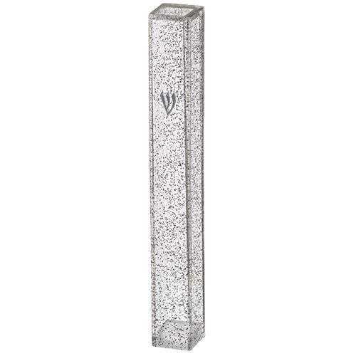 Clear Plastic Mezuzah Case, Light Silver Speckles – Option: 10 or 12 cm Scroll