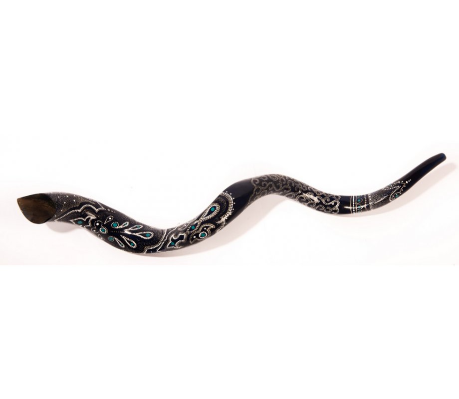 Collectors Hand Painted Yemenite Shofar - Beadwork Style