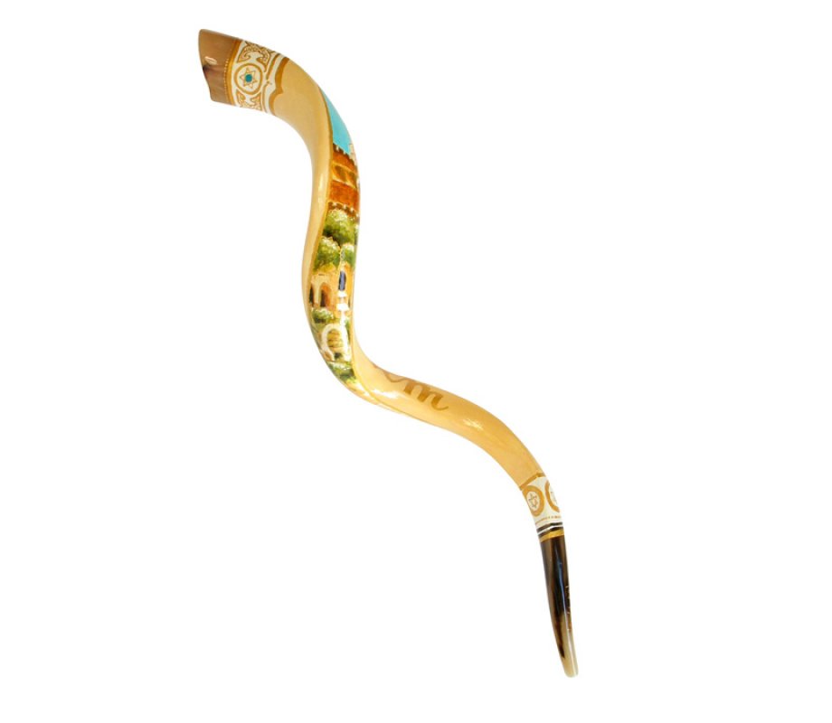 Collectors Hand Painted Yemenite Shofar - Jerusalem