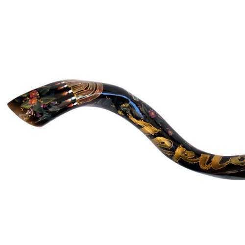 Collectors Hand Painted Yemenite Shofar - Menorah