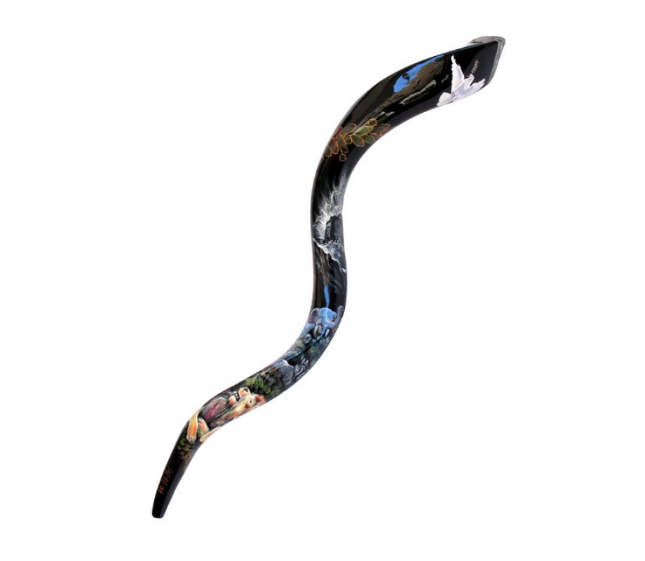 Collectors Hand Painted Yemenite Shofar - Noah's Ark