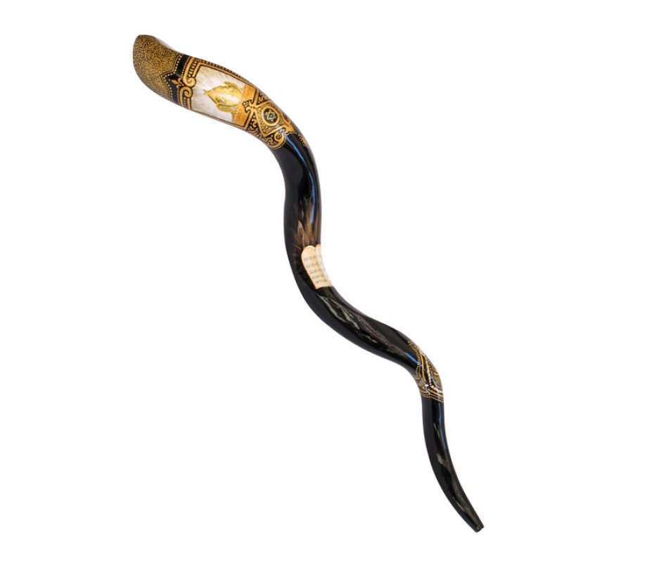 Collectors Hand Painted Yemenite Shofar - Ten Commandments