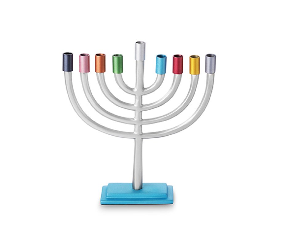 Colorful Cups and Silver Chanukah Menorah Classic Design For Candles