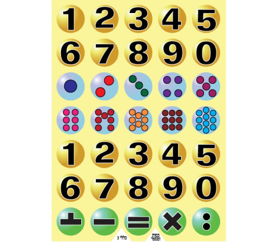 Colorful Stickers for Children - Numbers, Arithmetic and Hebrew Vowels