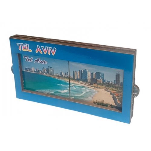 Colorful Wood Magnet with Pull-Out Sides - Tell Aviv Sea Front and Beaches