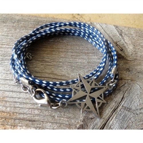 Compass Design Blue-White Rope Wrap Bracelet for Men