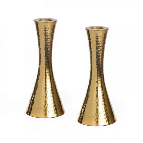 Cone Shaped Shabbat Candlesticks in Hammered Nickel Plated Aluminum  Gold
