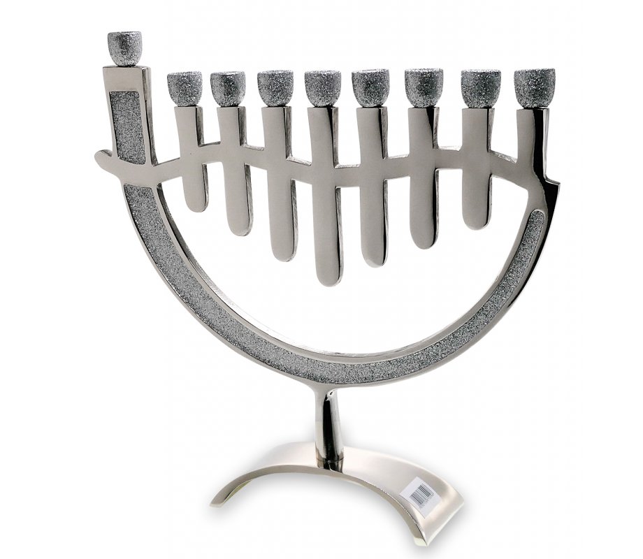Contemporary Menorah with Silver Glitter Design, Aluminum - 12.9 Inches