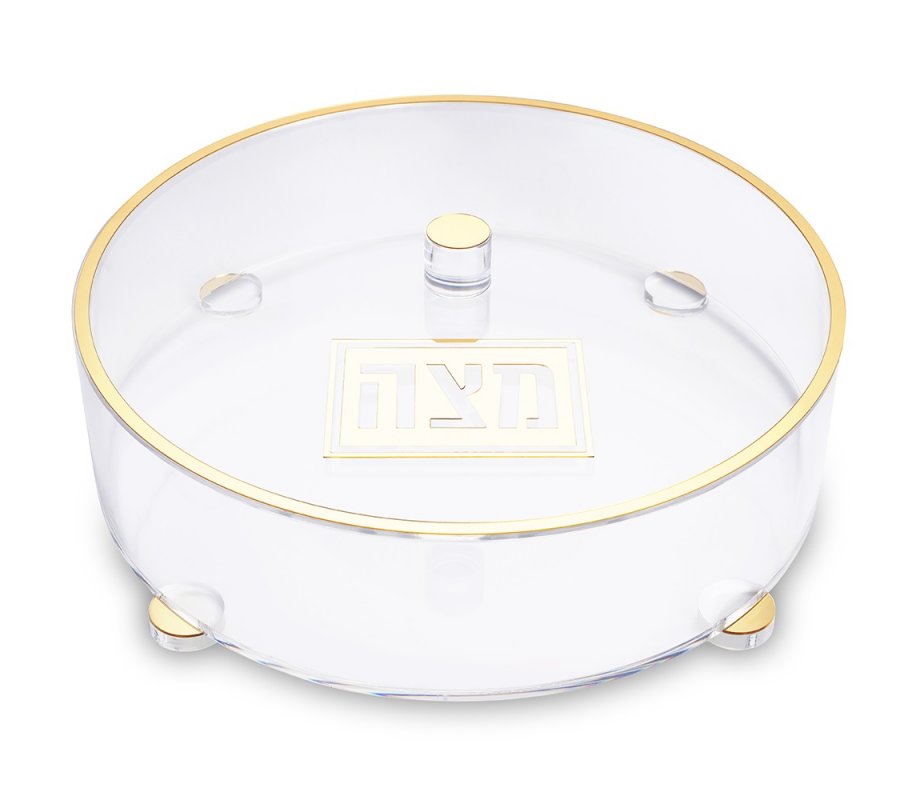 Contemporary Round Lucite Passover Shmurah Matzah Holder - Gold Accents