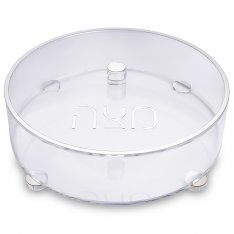Contemporary Round Lucite Passover Shmurah Matzah Holder - Silver Accents