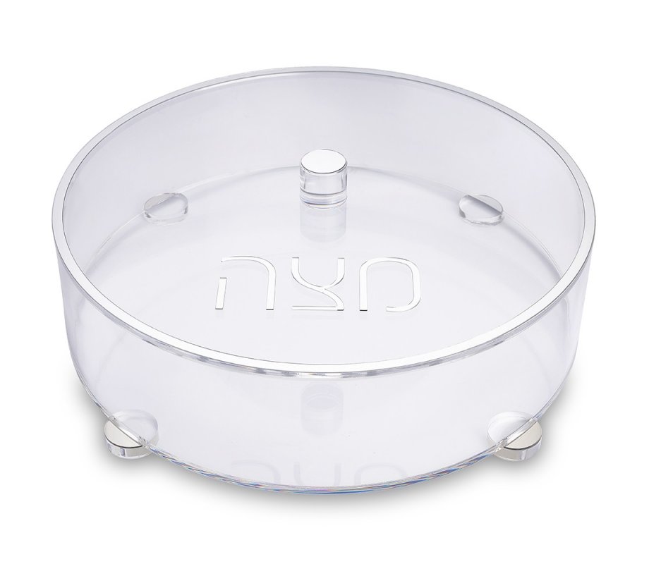 Contemporary Round Lucite Passover Shmurah Matzah Holder - Silver Accents