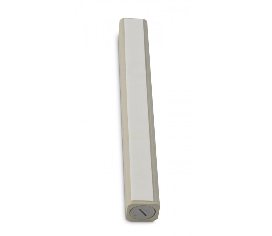 Cream Colored Wood Mezuzah Case with Gold Shin Outline