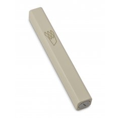 Cream Colored Wood Mezuzah Case with Gold Shin Outline - Choice of Lengths