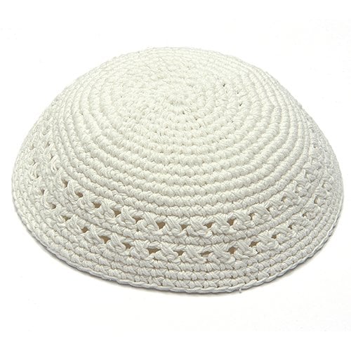 Crocheted White Knitted Kippah with Border Design