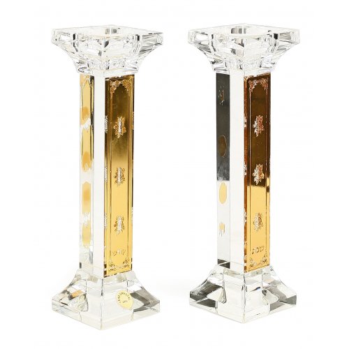 Crystal Candlesticks with Gold Decorative Plates on the Sides
