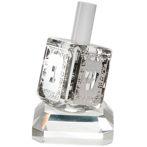 Crystal Dreidel with Metal Plate - Nes Gadol Haya Sham