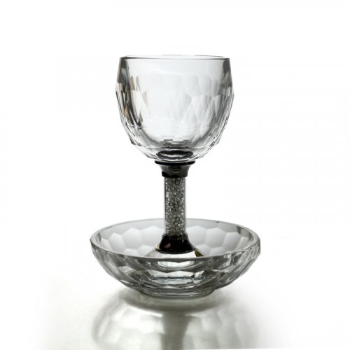 Crystal Glass Kiddush Cup and Plate with Crushed Glass Stem