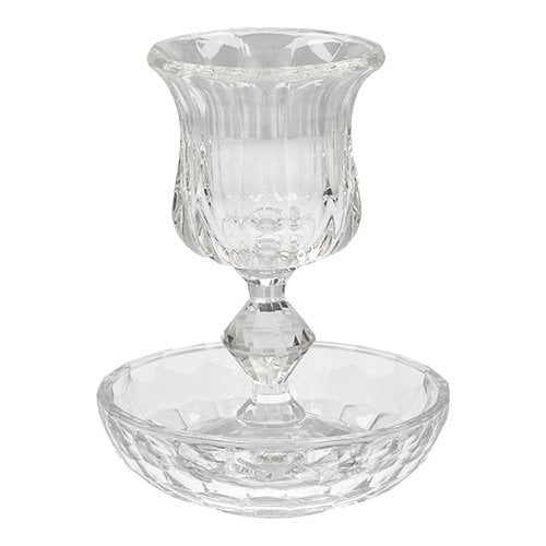 Crystal Glass Kiddush Cup and Tray - Decorative Stem Shape