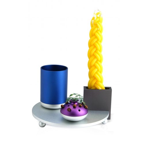 Dabbah Judaica 4-Piece Anodized Aluminum Havdalah Set - Blue and Gray